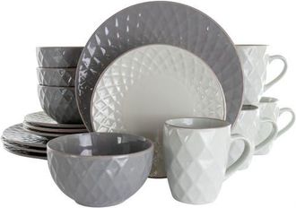 Elama Tahitian Diamond 16 Piece Stoneware Dinnerware Set in White at Nordstrom