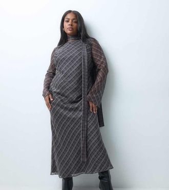 Asos Curve ASOS DESIGN Curve vestito maxi in chiffon taglio sbieco con sciarpa coordinata a quadri-Multicolore