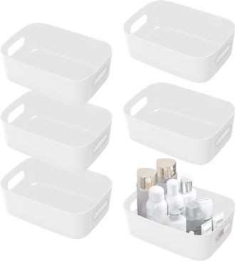 OEM Juego De 6 Cajas De Almacenamiento, Cajas De Almacenamiento De Pl&aacute;stico Blanco, Cajas De Almacenamiento Con Asas, Cajas De Almacenamiento Para El Ba&ntilde;o