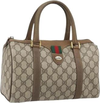 Gucci Pre-owned Handbags, female, Beige, Size: ONE SIZE Pre-owned Gg Supreme Web Sherry Line Boston Bag