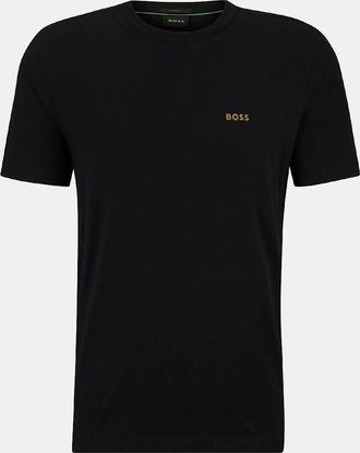 HUGO BOSS Mens Contrast Logo T-Shirt - Stretch Cotton T-Shirt with Logo Detail - Black - Size: 36