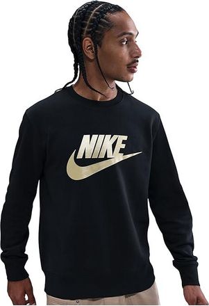 Nike Club Brushed Fleece Crew Mens Workout Black/Metallic Gold : 2XL, Cotton/Polyester