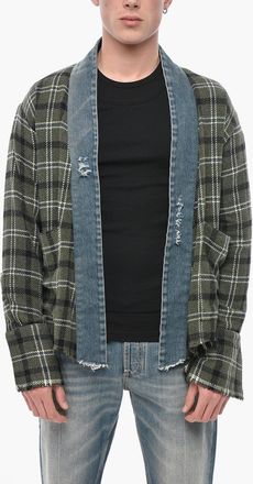 Greg Lauren Overshirt Open Front Effetto Vintage a Quadri Greg Lauren