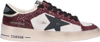 Golden Goose Low-Top Sneakers with Burgundy Glitter Overlays
