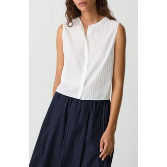 Theory Stripe Sleeveless Crop Button-Up Shirt in White at Nordstrom Rack, Size Petite