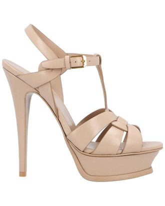 Saint Laurent Womens Calfskin Tribute Platform Sandal, Never Worn (Authentic Pre-Loved)