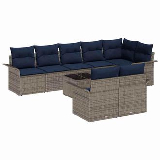 vidaXL Conjunto De Sof&aacute; De Jard&iacute;n Con Coj&iacute;n 9 Pcs Gris Rat&aacute;n Sint&eacute;tico Vidaxl