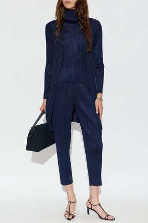 Pleats Please Issey Miyake Pleated Coat, Womens, Navy Blue
