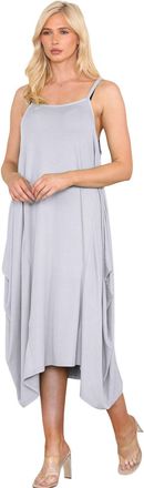 Janisramone Hamishkane Womens Midi Dress, Sleeveless Cami Strappy Italian Lagenlook Tunic Dress, Plain Scoop Neck Stretchy Long Parachute Summer Dresses for Women