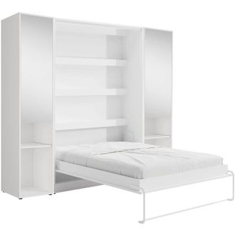 Vente-Unique Letto a scomparsa verticale 140 x 200 cm 2 colonne contenitore Con specchi e LED Bianco - RAPILI