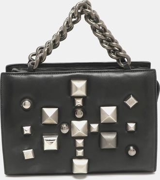 Roberto Cavalli Studded Black Leather Satchel