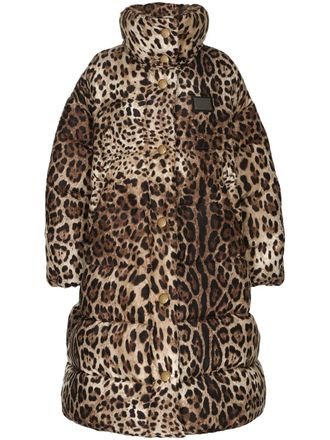 Dolce & Gabbana leopard-print oversize padded coat - women - Polyester/Nylon - 38 - Brown