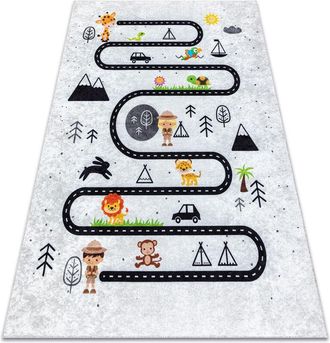 RugsX Rugsx - junior 51490.802 washing carpet Animals, streets for children anti-slip - grey grey 140x190 cm