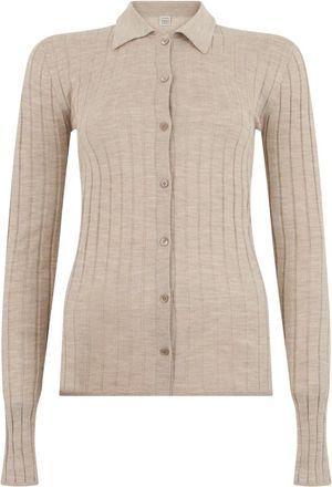 Toteme Ribgebreide Cardigan - Dames - Truien - Beige - Maat: XS Zijde