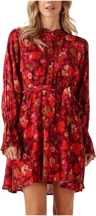 Ydence Ydence, Kleedjes, Dames, Veelkleurig, S, Rayon, Bordeaux Rode Mini Jurk voor Vrouwen