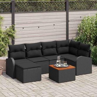 vidaXL Conjunto De Sof&aacute; De Jard&iacute;n 7 Pcs Negro Polirat&aacute;n Vidaxl