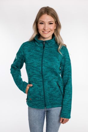 Deproc Strickfleecejacke DEPROC ACTIVE WILLMORE MELANGE WOMEN, Damen, Gr. 46 (L), blau (t&uuml;rkis), 90% Polyester; 10% Wolle, tailliert, gerader Abschluss, Jack