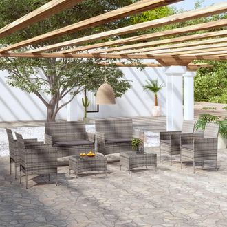 vidaXL Set De Muebles De Jard&iacute;n 8 Pzas Y Cojines Rat&aacute;n Sint&eacute;tico Gris Vidaxl