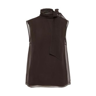 Brunello Cucinelli Sleeveless Tops, female, Brown, S, Chocolate Brown Sleeveless Layered Shirt