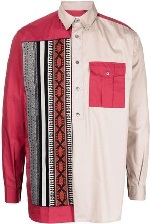 Ports V geometric-print long-sleeve shirt - men - Cotton/Silk - 37 - Neutrals