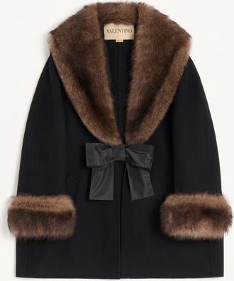 Valentino Caban In Compact Drap Con Shearling Donna NERO 42