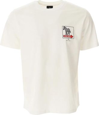 Paul Smith Tops, Heren, Wit, L, Katoen, Zebra Print T-shirt Korte Mouw