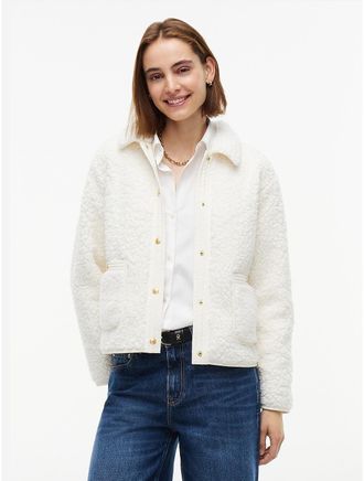 Tommy Hilfiger Womens Gold-Button Teddy Fleece Jacket - Ivory - XXL