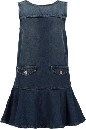 Ganni Denim Solid Round Neck Mini Dress