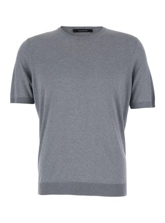 Tagliatore Grey Crewneck T-Shirt With Ribbed Edges In Cotton Man