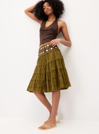 Twik Womens Mirror-waist midi skirt
