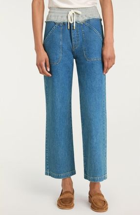 Cinq &agrave; Sept Serena Mixed Media Wide Leg Jeans in Horizon/Heather Grey at Nordstrom, Size 10
