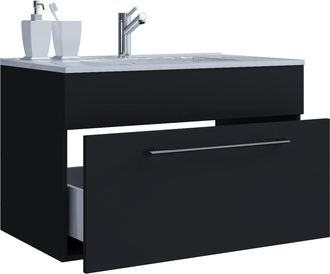 ebuy24 Vcm 2 Piezas Lavabo Lavabo Gabinete Inferior Ancho 60 Cm Juego De Muebles De Ba&ntilde;o Colgando Con Caj&oacute;n Badinos (negro)