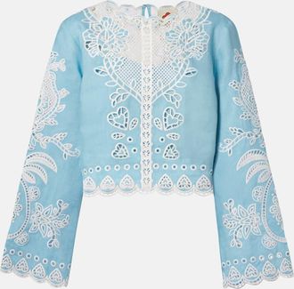 Farm Rio Top in lino con ricamo