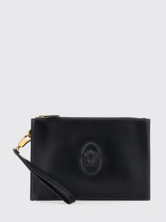 Versace Lambskin Pouch with Medusa Logo and Removable Wrist Strap