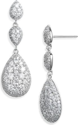 Nadri Crushed Pavé Triple Drop Earrings in Rhodium at Nordstrom