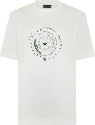 Emporio Armani T-shirt met print- ronde hals- korte mouwen - Heren - T-shirts - Beige - S - Tops