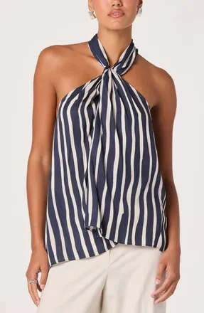 ASTR the Label Cira Striped Halter Top in Navy Stripe at Nordstrom, Size X-Small