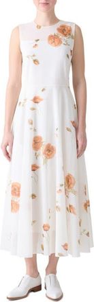 Akris Poppy Print Sleeve Cotton Midi Dress in Ecru-Terra at Nordstrom, Size 14