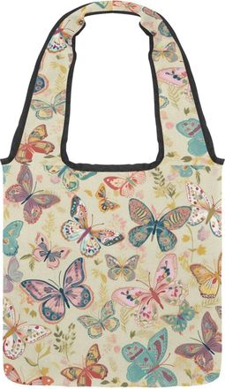 Generic Various Flying Butterfly Reversible Canvas Shoulder Tote - Double-Sided Print, 12oz Cotton, 27cm Drop, Fold-Flat Bag for Travel, Shopping, Street Outi
