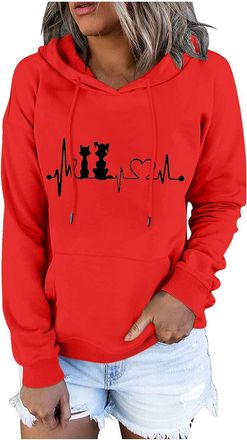 Generic Prime Deals of The Day Sweatshirts for Women UK Oversized Women Pullover Casual Pocket Drawstring Long-Sleeved Hoodie Printed Sweater Long Christmas D