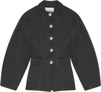 Ganni Structured Blazer - Dames - Zomerjassen - Zwart - XS - Leer - Jassen