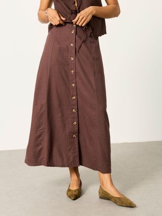 Fat Face FatFace Issa Chocolate Brown Linen Midi Skirt