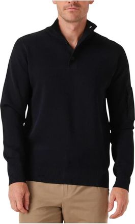 Genti Navy Turtle Neck Sweater Geknoopt - Heren - Ronde hals truien - Blauw - M - Wol - Truien & Vesten