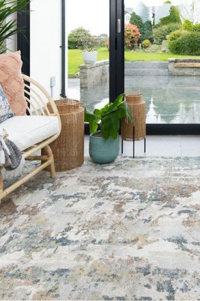 Kukoon Blue Grey Abstract Modern Soft Area Rug in Stone | Size: 190 cm x 280 cm