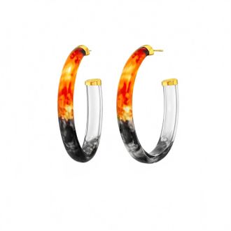 Gold & Honey Womens Game Day Xl Oval Tie Dye Lucite Hoop Earrings In Black/orange
