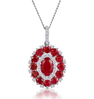 The Diamond Store 1.50ct Ruby Asteria Lab Diamond Halo Pendant Necklace 9K White Gold