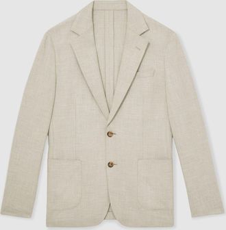 Reiss Aphrodite Soft Grey Slim Fit Single Breasted Blazer With Cotton, 40R, Light