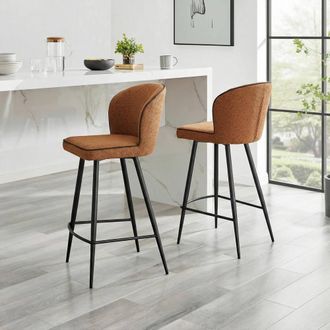 Furniturebox 2x Catriona Terracotta Orange Fabric Bar Chairs