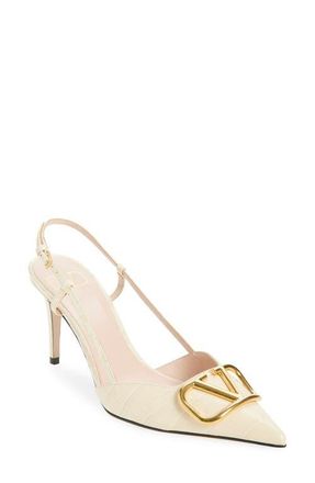 Valentino Garavani VLOGO Signature Croc Embossed Slingback Pump in Butter White at Nordstrom, Size 10.5Us