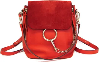 Chlo&eacute; Faye Leather And Suede Orange Leather Backpack Bag (Pre-Owned)